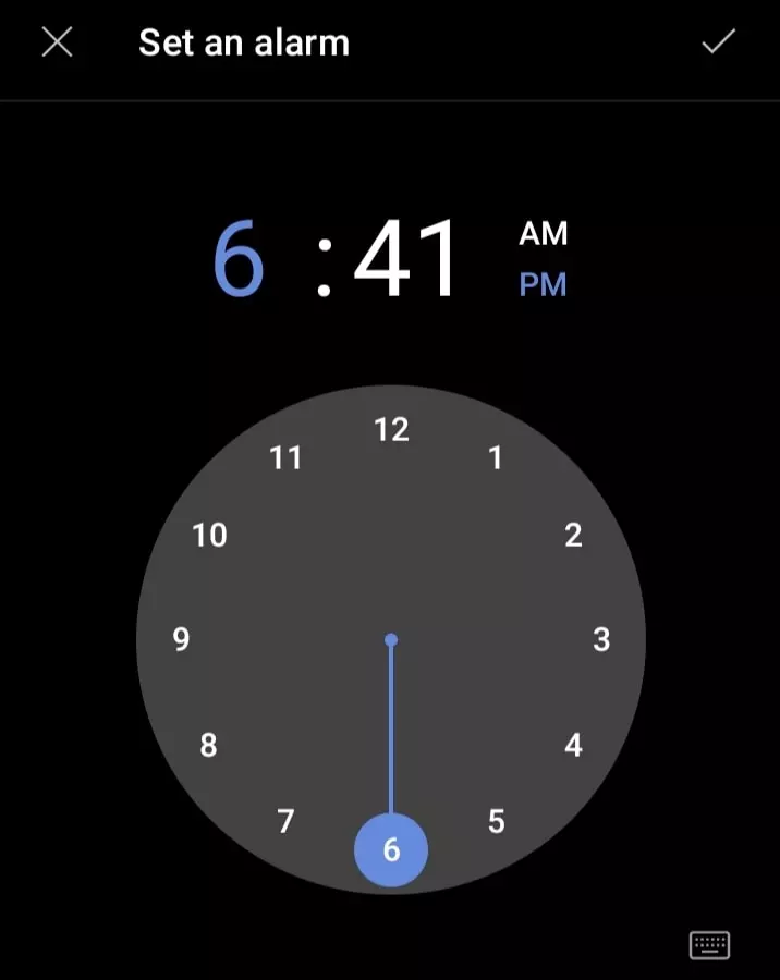 वहा पे आपको पहले Section मे Hour (घण्टा) Set करना है उसके लिये आपको 6 बजे का Alarm Set करना है तो आपको 6 पे Click करना है