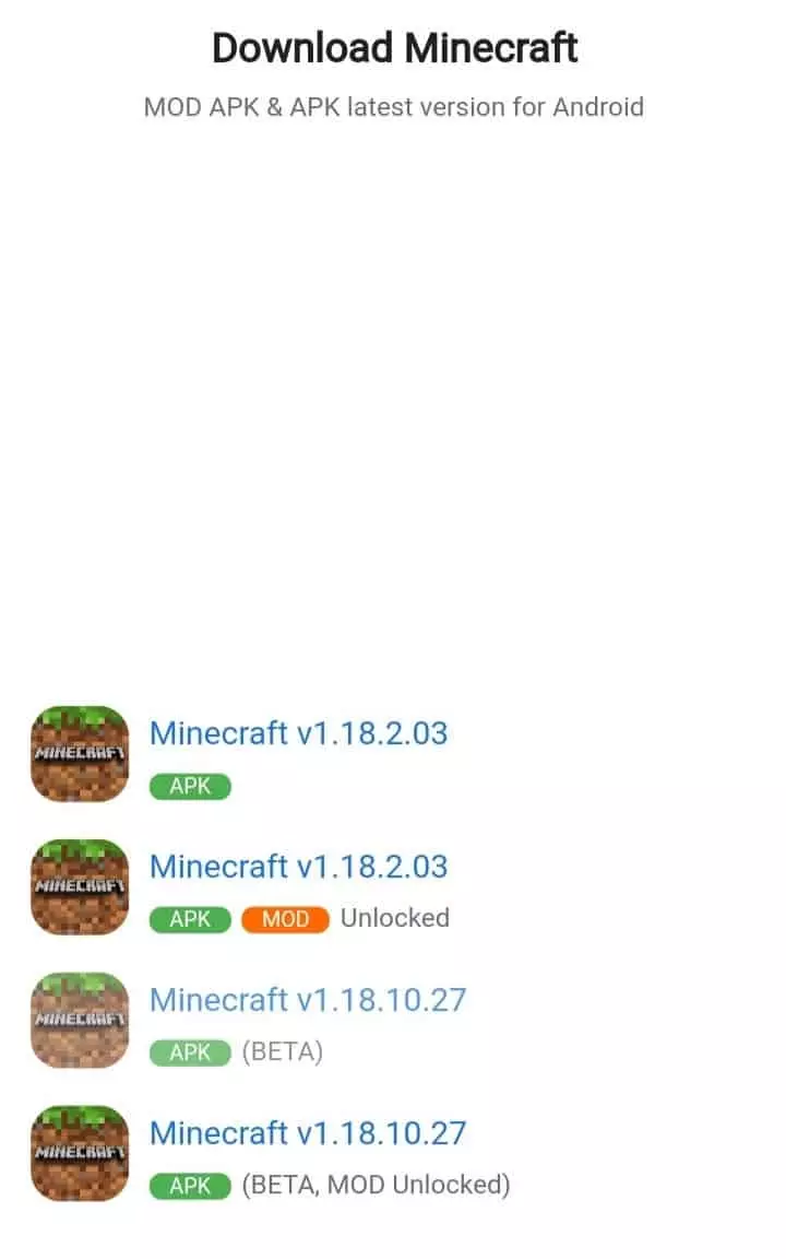 Minecraft Versions