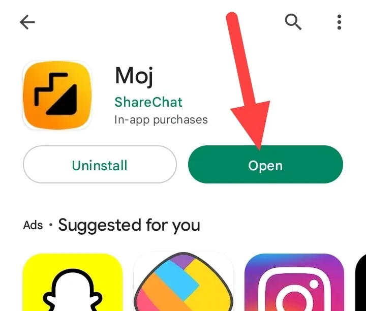 उसके बाद आपको Open वाला Option देखने को मिलेगा, आपको उसपे Click करके Moj App को Open कर लेना है