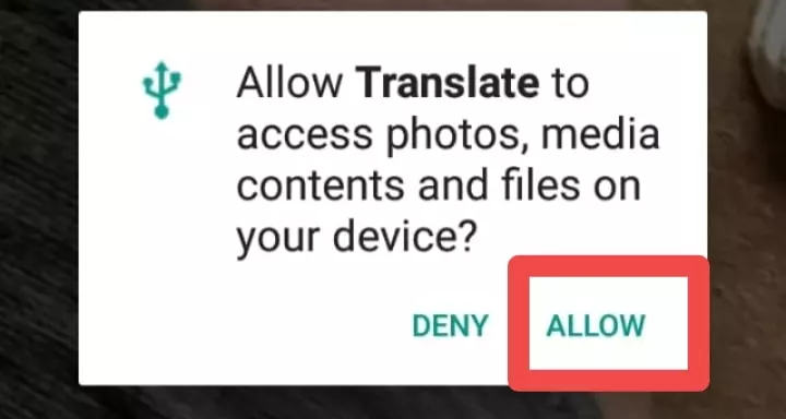 Allow पे Click करके Google Translate App को Storage की Permission देनी है