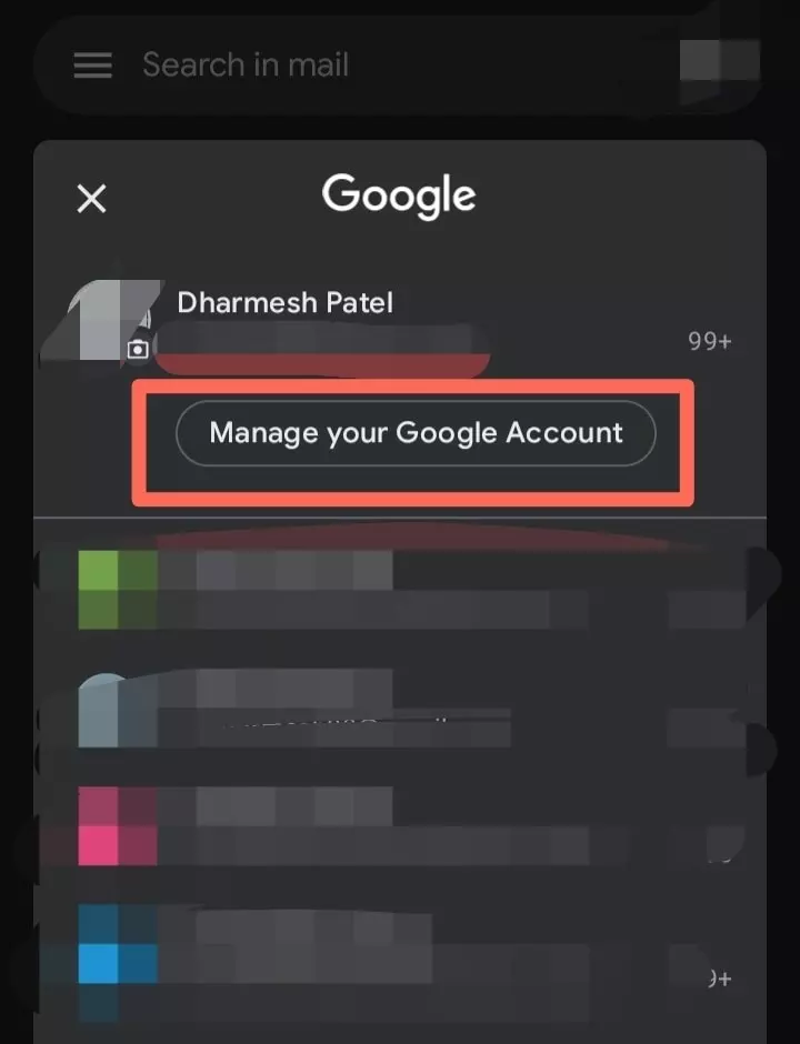 Manage Your Google Account पे Click करना है
