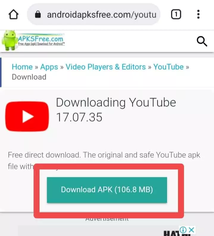 अगर आपके Phone मे Automatically यूट्युब ऐप डाउनलोड होना Start नही होता है तो आपको Download APK वाले Option पे Click करना है